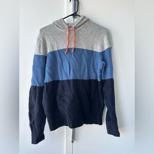Michael Bastian Colorblock Hooded Sweater - Gray, Blue, Navy, Orange Drawstring